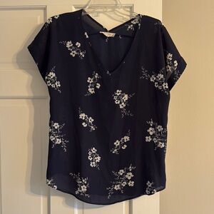 Floral V-Neck Navy Blue Women's Top